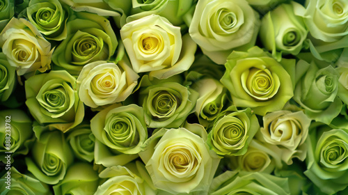 Fototapeta Naklejka Na Ścianę i Meble -  bunch of green lime roses in full bloom closeup