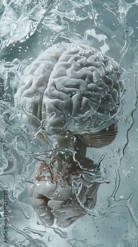 Cryonics and the Pursuit of Eternal Life: A Detailed Illustration of a Frozen Brain Encased in Ice for Future Revival photo