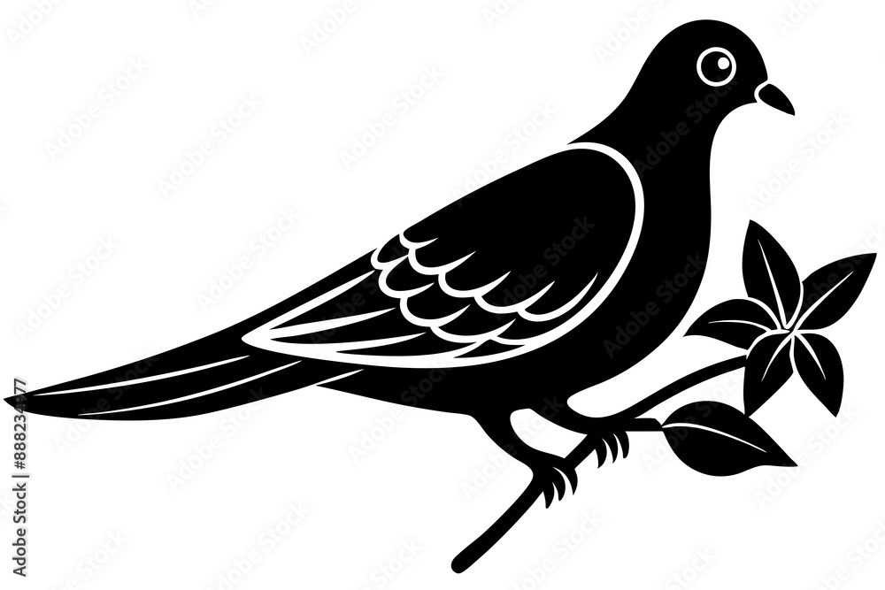 Dove on a branch in tree vector silhouette Dove on a branch in tree vector silhouette