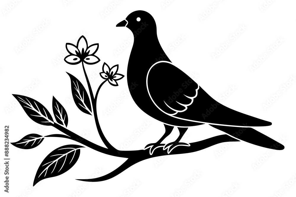 Fototapeta premium Dove on a branch in tree vector silhouette 
