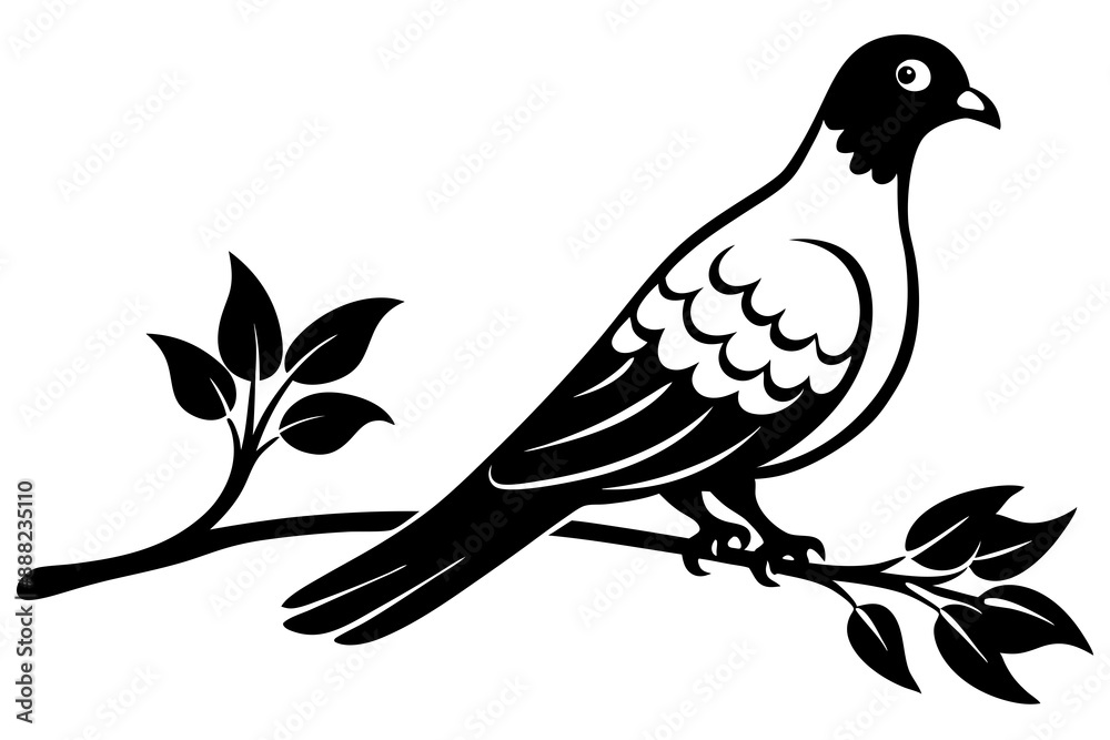 Fototapeta premium Dove on a branch in tree vector silhouette