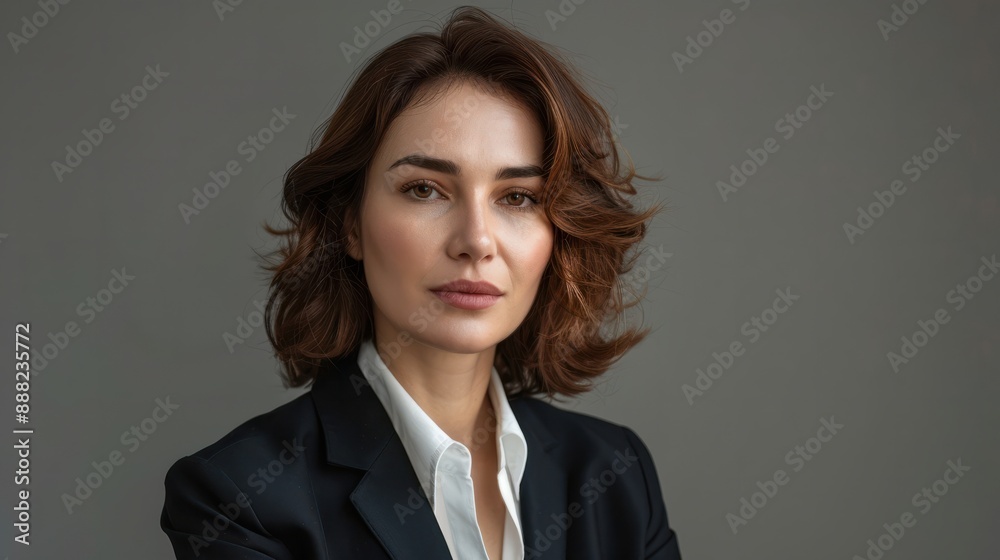 Turkish businesswoman in 40s, brown hair, copy space Turkish businesswoman in 40s, brown hair, copy space
