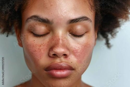 Young African American woman experiencing the effects of Lupus: Facial Rash and Redness