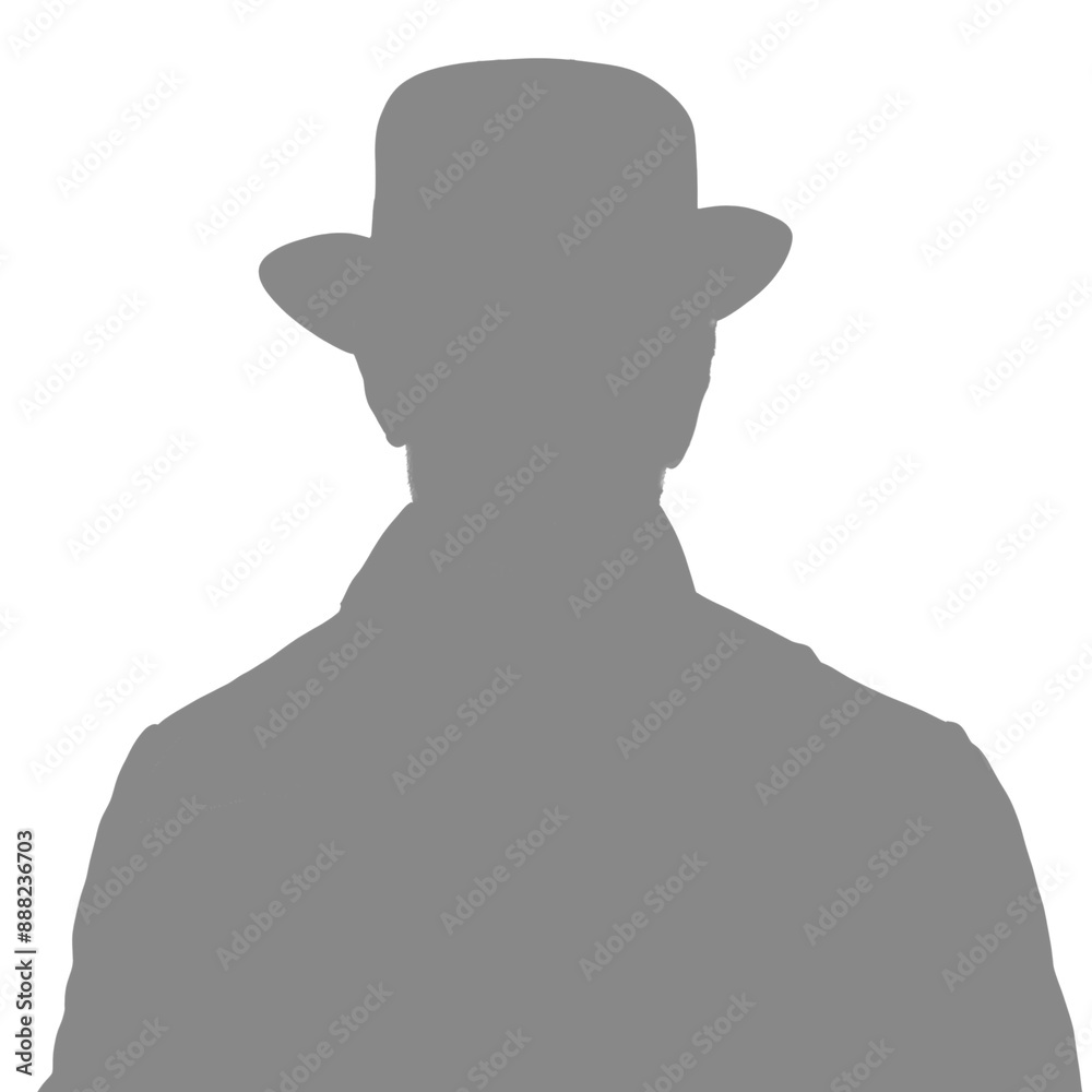 Silhouette of an adult man. Male avatar. Social media icon. Portrait with a hat. Gray silhouette isolated on white Silhouette of an adult man. Male avatar. Social media icon. Portrait with a hat. Gray silhouette isolated on white