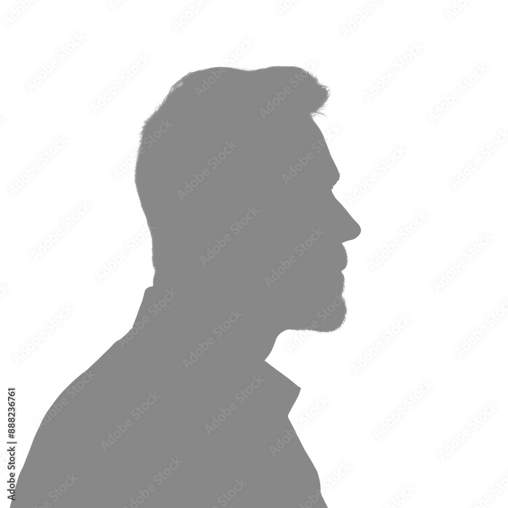 Silhouette of an adult man. Male avatar for social media. Profile portrait. Gray silhouette isolated on white Silhouette of an adult man. Male avatar for social media. Profile portrait. Gray silhouette isolated on white
