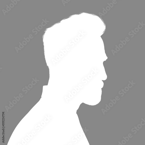 Silhouette of an adult man. Male avatar. Icon for social networks. Profile portrait. Gray inverted silhouette isolated on white