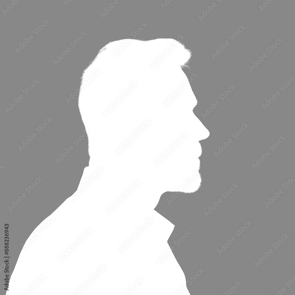 Silhouette of an adult man. Male avatar for social media. Profile portrait. Gray inverted silhouette isolated on white Silhouette of an adult man. Male avatar for social media. Profile portrait. Gray inverted silhouette isolated on white