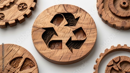 Wood block illustration of a circular economy; recycling, environment, reuse, manufacturing, waste, consumers, resource for sustainable development. photo