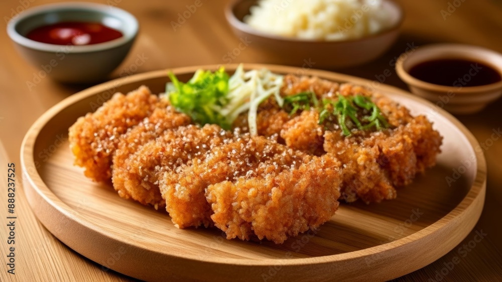 Deliciously crispy tempura on a wooden plate Deliciously crispy tempura on a wooden plate