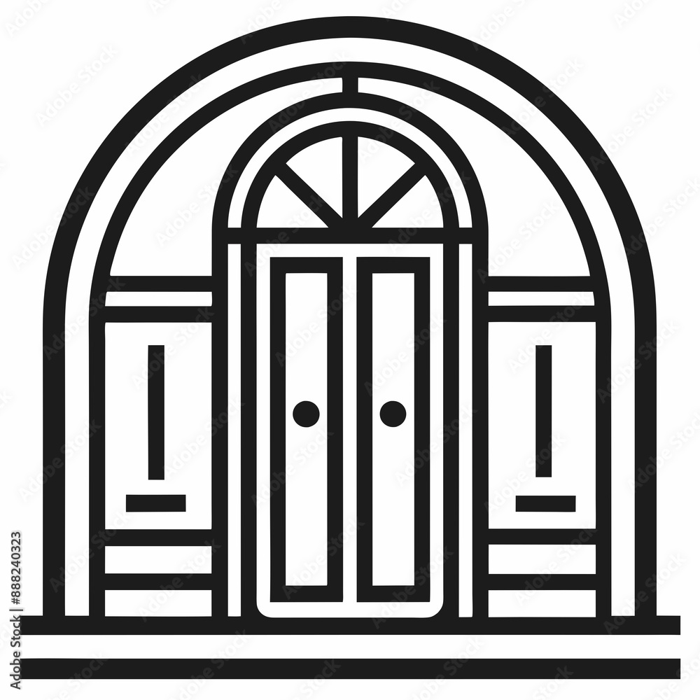 Gate line art icon, Decorative gate icon vector