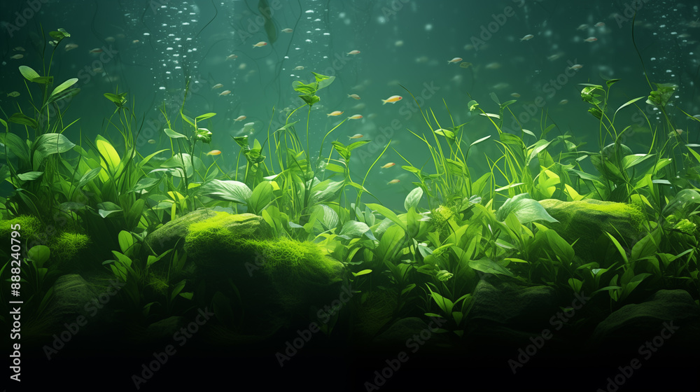 Fototapeta premium Wonderful underwater greenery, ornamental fish, underwater beauty