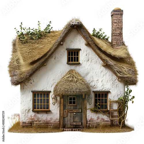 thatched roof house isolated on a white background, png