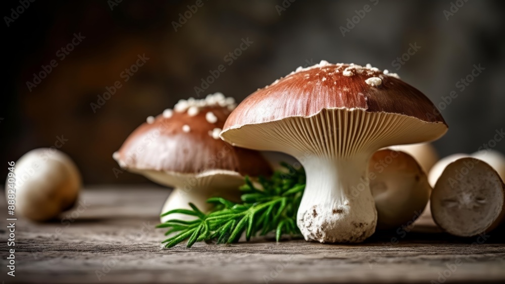 Deliciously fresh mushrooms and herbs ready for a culinary adventure Deliciously fresh mushrooms and herbs ready for a culinary adventure