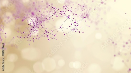 Mauve dots linked by lilac threads on a pale gold canvas, central text focus