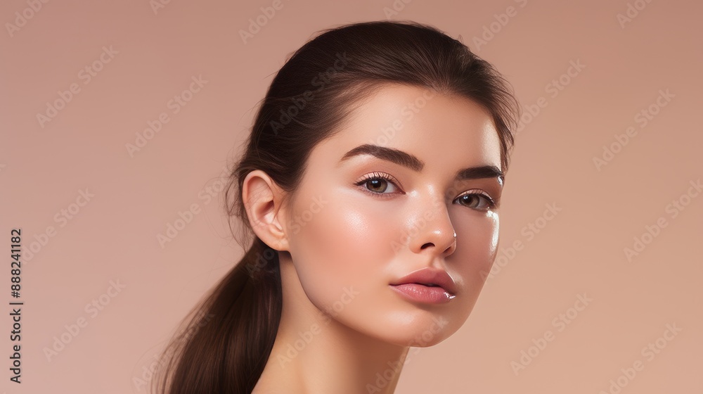 Portrait of a beautiful woman with a long hair. Model with beautiful hair ,isolated on beige background Portrait of a beautiful woman with a long hair. Model with beautiful hair ,isolated on beige background