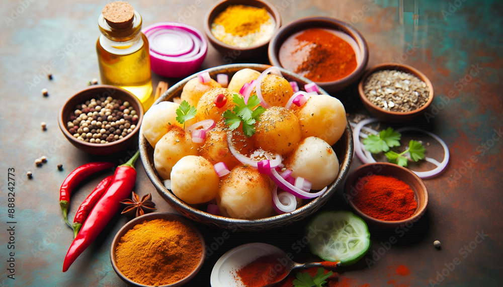 Close up of panipuri or Gol Gappa or Chaat Indian fast food Chaat Spices Close up of panipuri or Gol Gappa or Chaat Indian fast food Chaat Spices