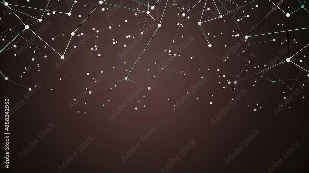 Pearl white dots connected by jade lines on a dark brown canvas, with a designated area for text in the upper center Pearl white dots connected by jade lines on a dark brown canvas, with a designated area for text in the upper center