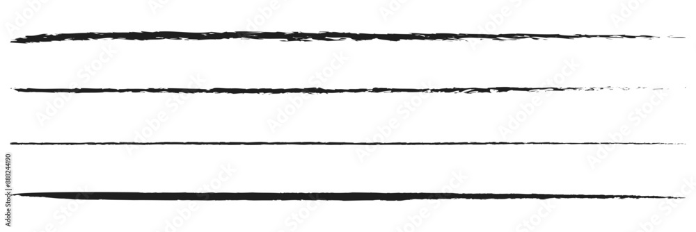 Straight line vector brush strokes. Black hand drawn stripes, smears. Chinese or Japanese calligraphy brushstrokes set. 