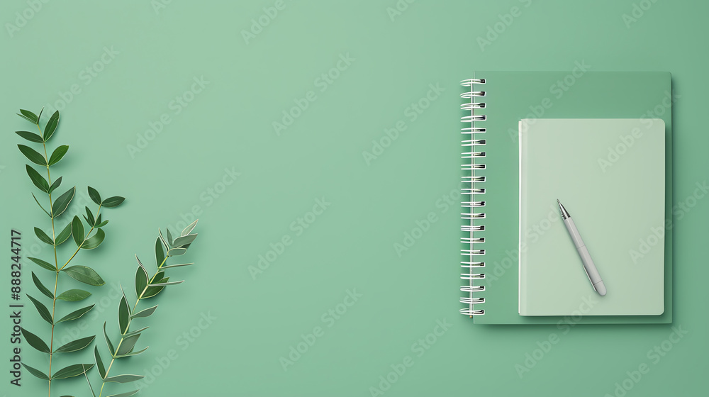 Naklejka premium Trendy sustainable study supplies for ecofriendly education, front view, showcasing green study materials, advanced tone, Complementary Color Scheme