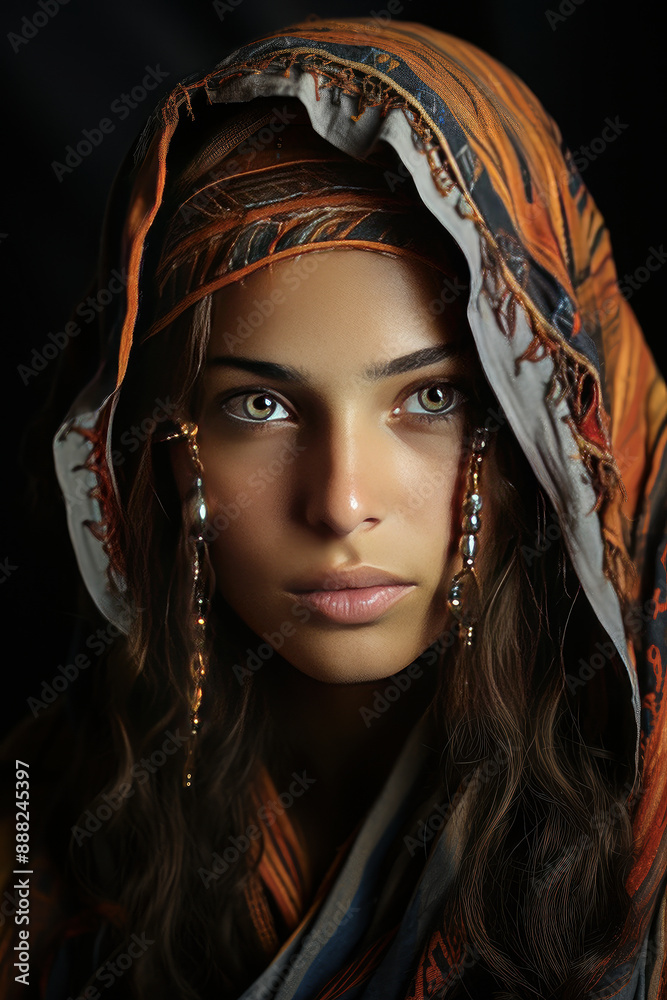 Beautiful Bedouin woman with traditional scarf Beautiful Bedouin woman with traditional scarf