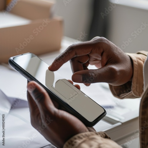 Modern Democracy in Action: An Individual Casting Vote Using Mobile Device Reflecting the Digital Age of Elections. photo