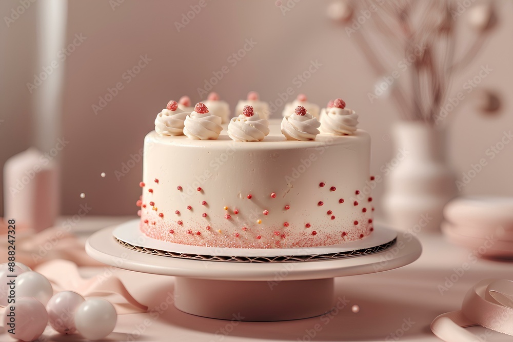 A white cake sitting on top of a white plate A white cake sitting on top of a white plate