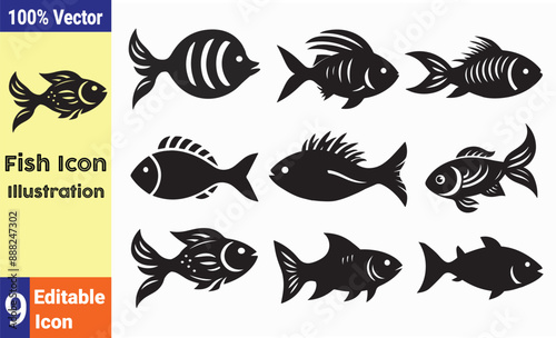 Fish icon, logo vector illustration design EPS