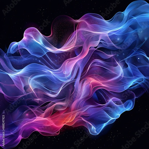 High-resolution abstract design with intertwining blue and purple waves on black, vector illustration for banners.