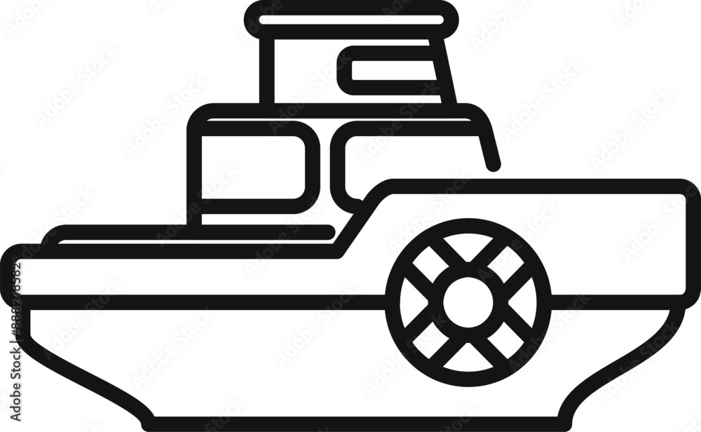 Simple black and white icon of a river boat floating on the water Stock ...
