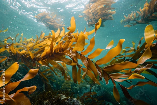 Brown algae seaweeds Laminaria kelp in Atlantic Ocean Spain Galicia photo