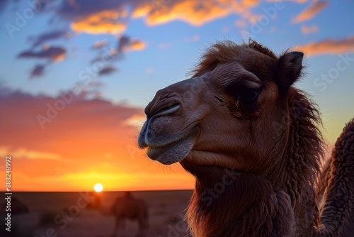 Camel in Inner Mongolia desert at sunset