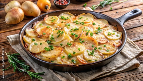 Baked Potato Gratin in a Cast Iron Skillet, Potato Gratin, Potato Dish, Side Dish, Baked Potatoes