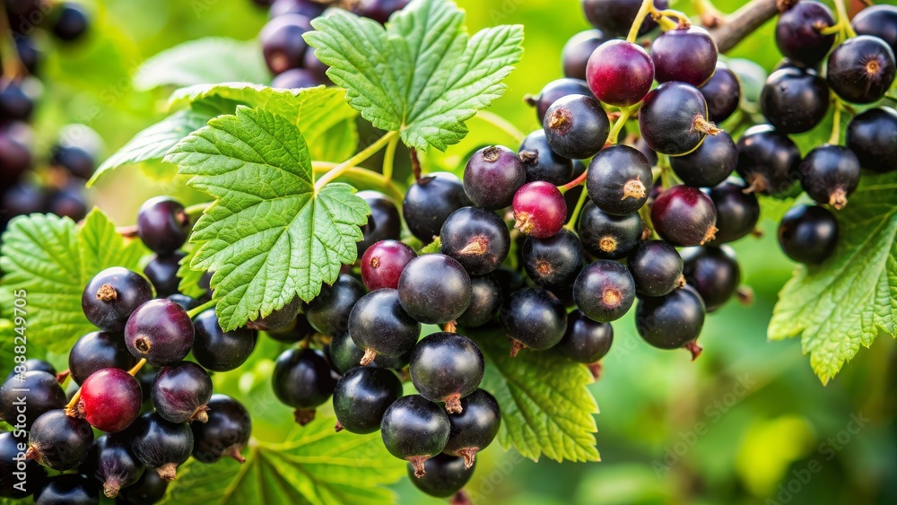 Blackcurrants on Branch with Green Leaves, Close-up, Nature, Fruit, Berry, blackcurrant, berry Blackcurrants on Branch with Green Leaves, Close-up, Nature, Fruit, Berry, blackcurrant, berry