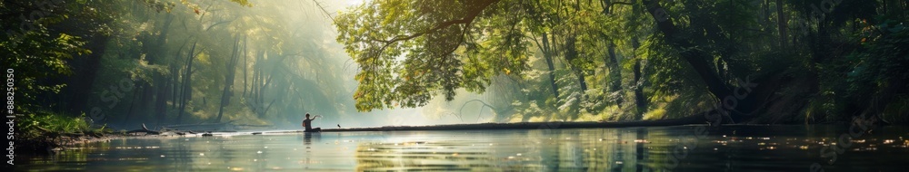 Fototapeta premium Tranquil Moment Capturing the Unity of Humanity and Nature, Emphasizing the Deep Connection and Harmony Within the Natural World