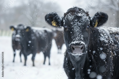 Dark cattle in winter photo