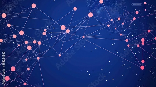 Rose dots connected by blush lines on a deep blue canvas, text area in the top right