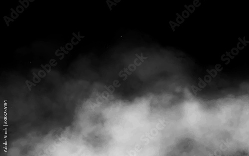 White smoke cloud with overlay effect on transparent black background. Realistic border with fog vector illustration of smoky mist or toxic vapor on floor. Meteorological phenomenon or condensation.