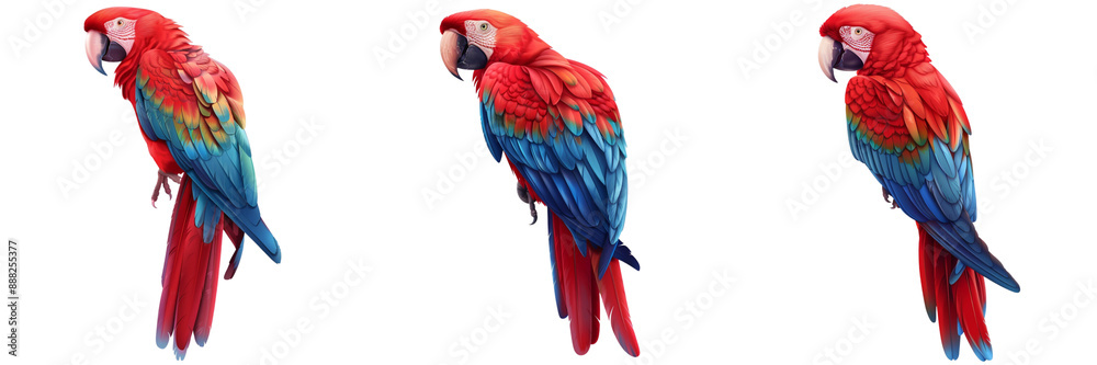Obraz premium Set of An explosion of colors as the brilliant plumage of a macaw's feathers fills the frame isolated on tranparent background