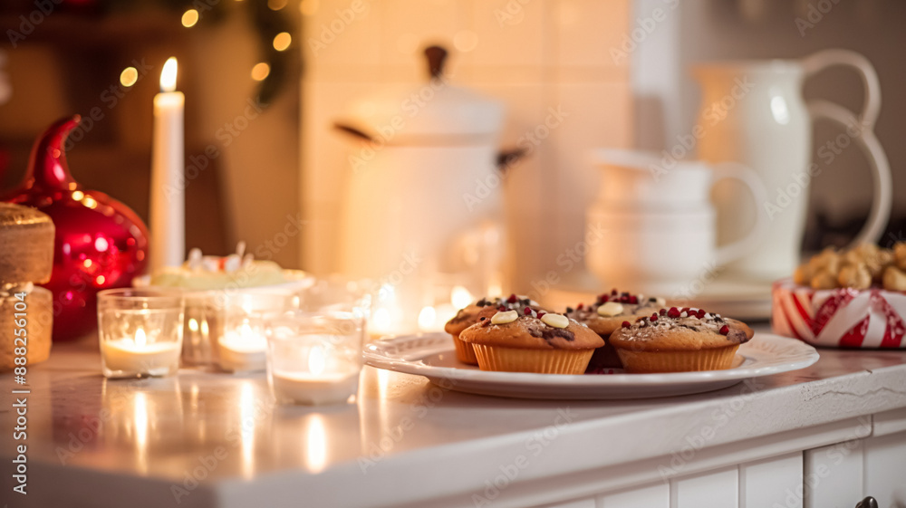 Naklejka premium Christmas baking, holidays recipe and home cooking, holiday bakes, ingredients and preparation in English country cottage kitchen, homemade food and cookbook idea