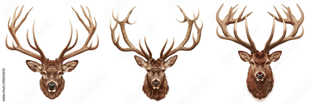Set of Close-up of a deer head and antlers, perfectly isolated against a white backdrop isolated on tranparent background Set of Close-up of a deer head and antlers, perfectly isolated against a white backdrop isolated on tranparent background