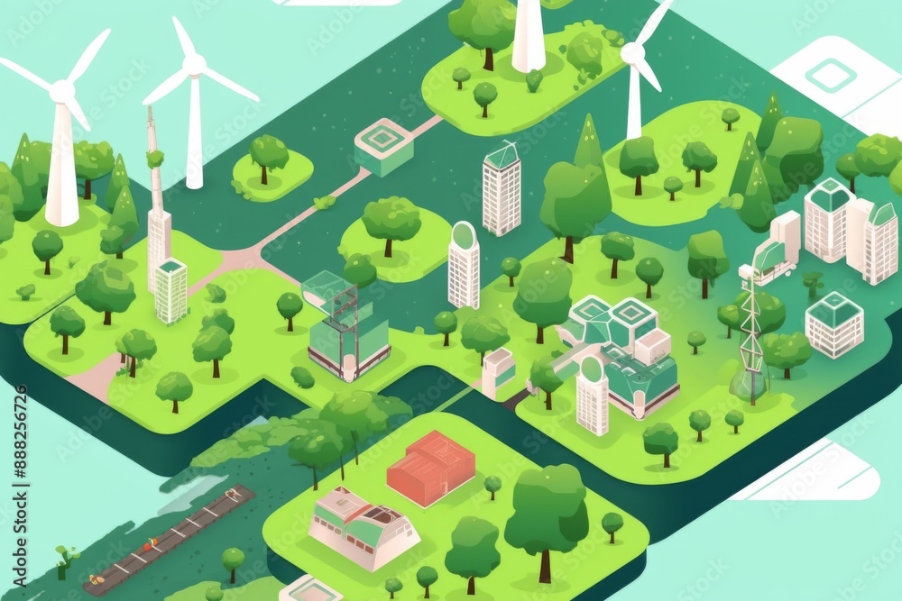 Fototapeta premium Green Investment Ecosystem Flourishing: Showcasing Sustainable Growth and Development with an Emphasis on Eco-Friendly Practices and Renewable Energy Solutions