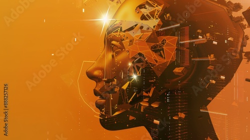 Low poly atompunk flat design scifi poster of Anthropic Claude.ai logo with star brain, robot parts, server racks, AI machinery, cyber