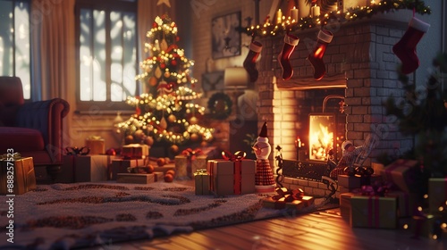 A Cozy Christmas Evening With a Fire and Decorated Tree © Яна Деменишина