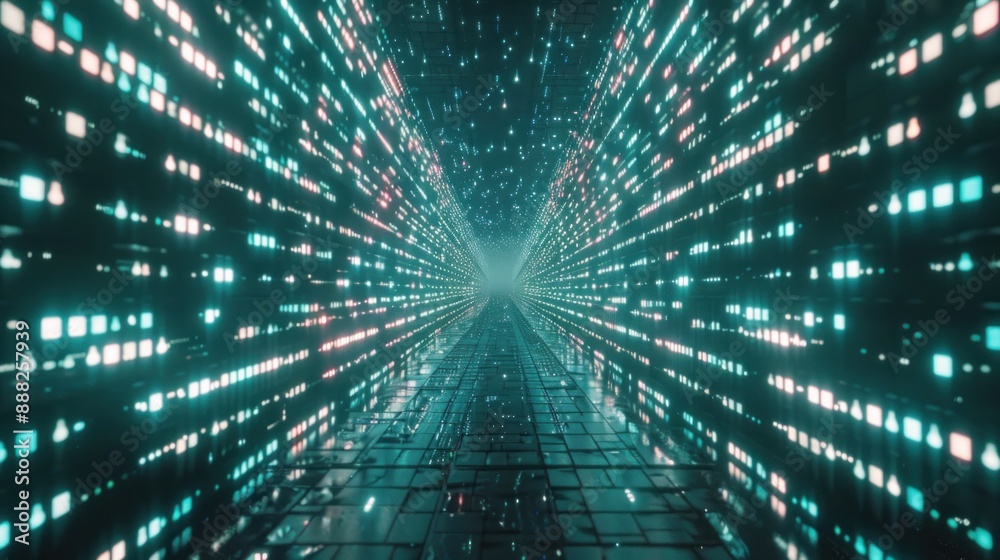 Glowing blue digital tunnel burst with star-like spots, futuristic motion design Glowing blue digital tunnel burst with star-like spots, futuristic motion design