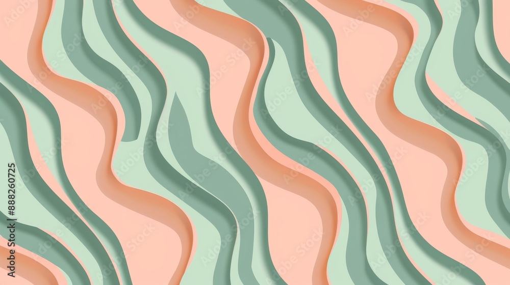 Abstract pastel green and peach zigzag wave lines seamless background, trendy 2024. Abstract pastel green and peach zigzag wave lines seamless background, trendy 2024.