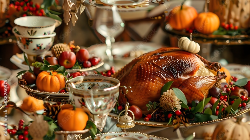 Thanksgiving Background with Miniature Turkey Centerpiece and Subtle Decorations, Perfect for Festive Holiday Decor Thanksgiving Background with Miniature Turkey Centerpiece and Subtle Decorations, Perfect for Festive Holiday Decor