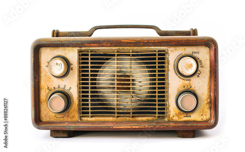 Vintage retro radio on white background with space for text