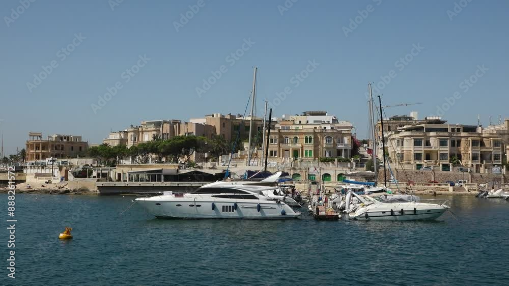 A Majestic View of Valletta's Fortifications From the Grand Harbour. Valletta, the Capital City of Malta. The towering fortifications, built centuries ago.