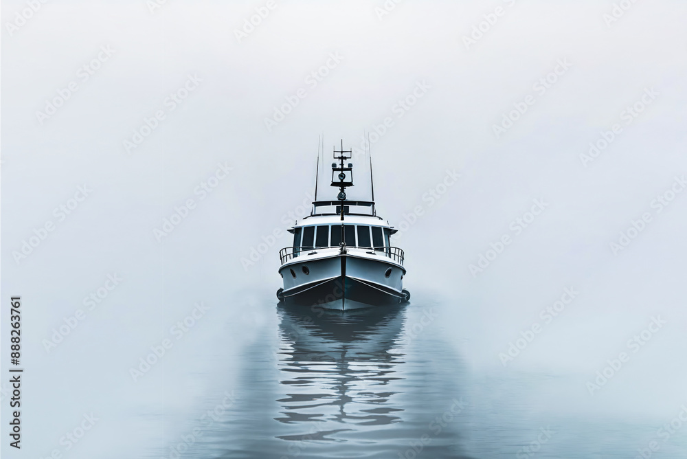 Fototapeta premium a boat floating in the ocean in the mist
