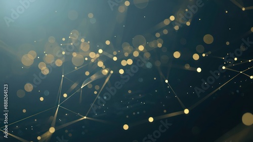 Soft gold dots with champagne connections on a dark slate blue base, central text focus